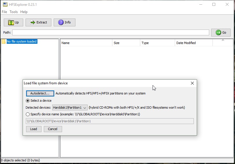 HFSE Explorer autodetect