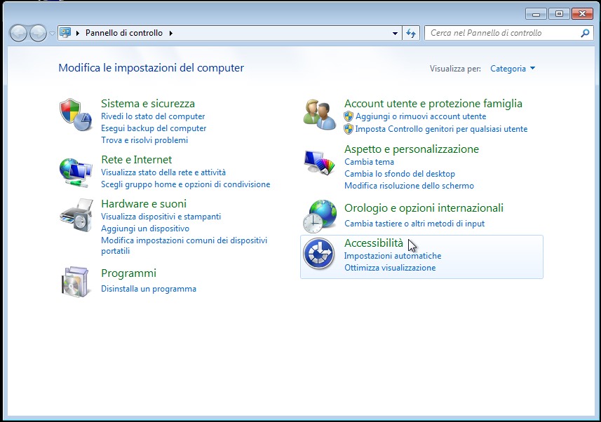 Centro Accessibilità - Le impostazioni di Windows 7 e 8 sono simili a quelle di Windows 10