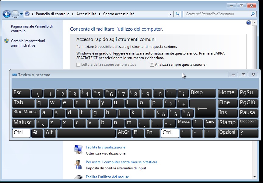 Tastiera virtuale in Windows 7