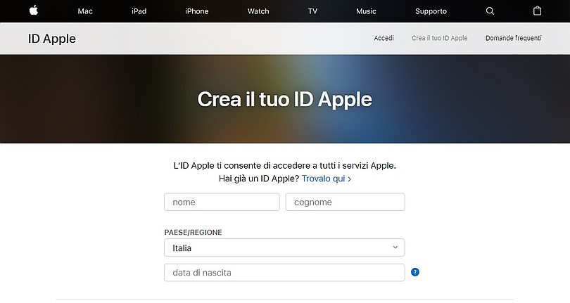 crea ID Apple da Web
