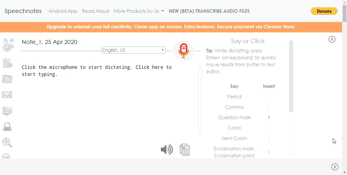 dettatura online SpeechNotes