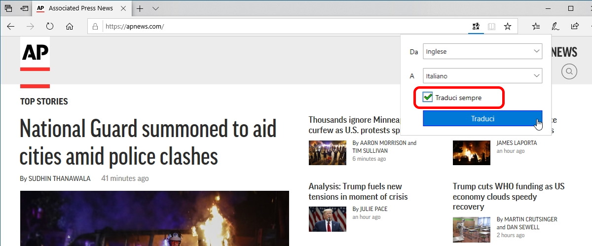 Traduzione automatica Edge traduci sempre