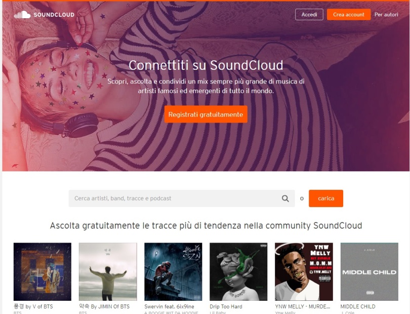 Ascoltare musica gratis SoudCloud