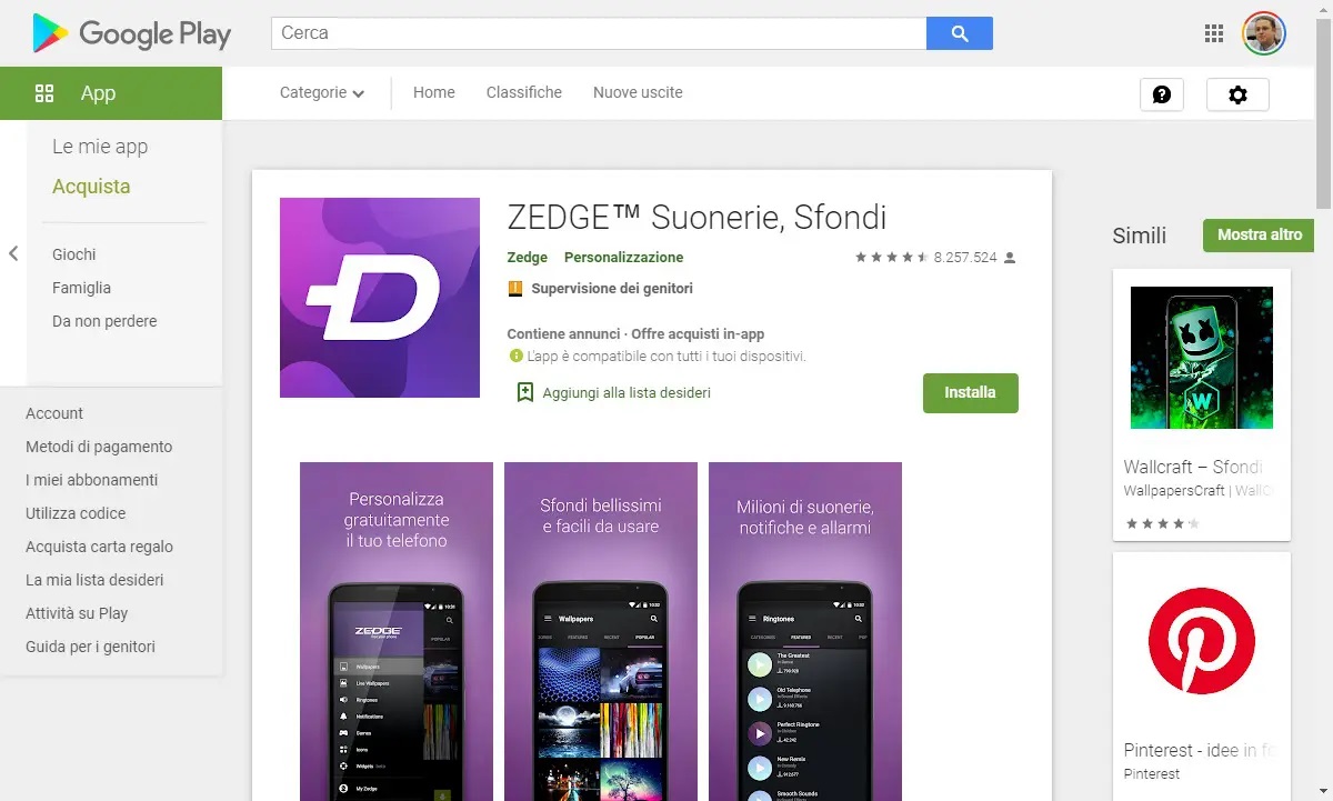 Personalizzare Android ZEDGE