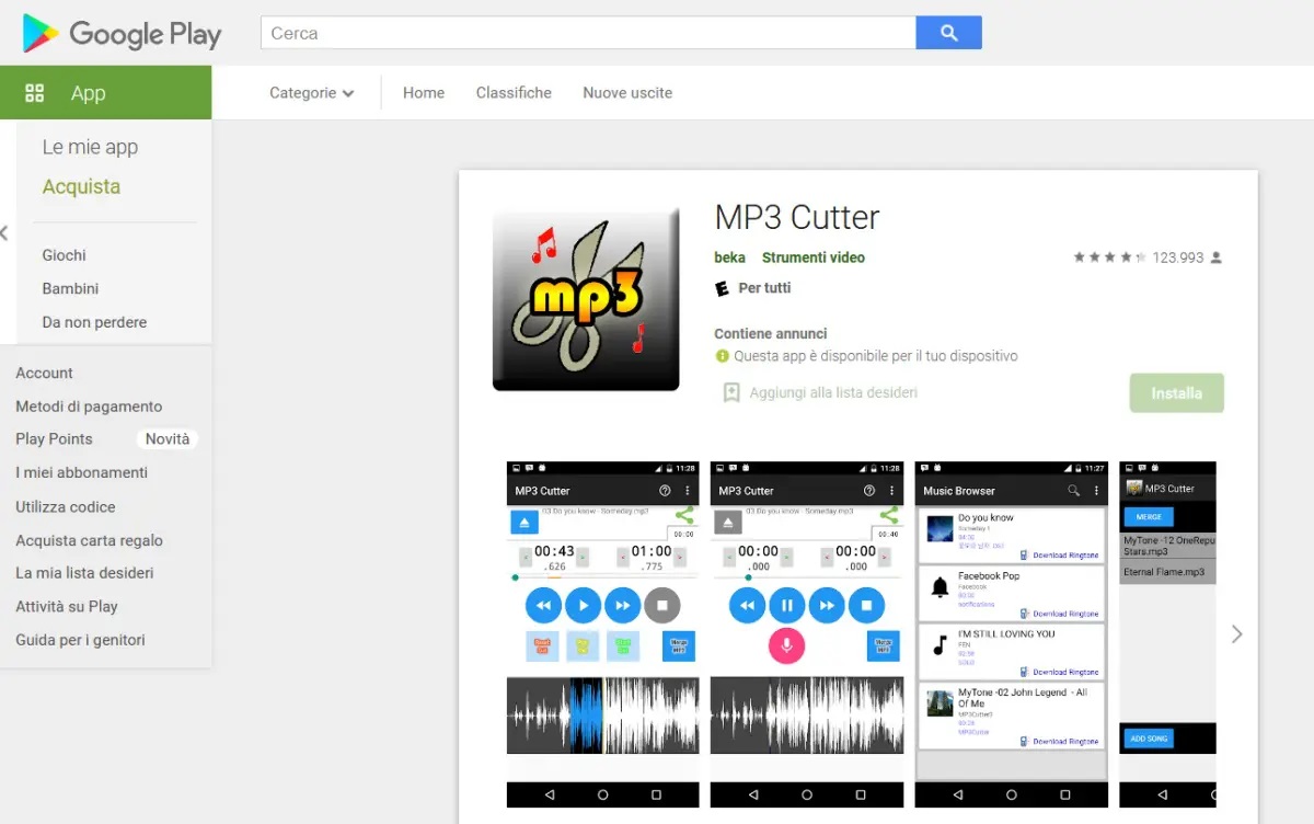 app per tagliare canzoni mp3 cutter
