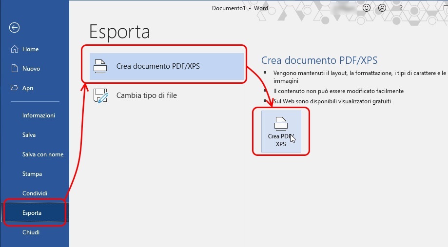 come convertire un file Word in PDF word Esporta PDF