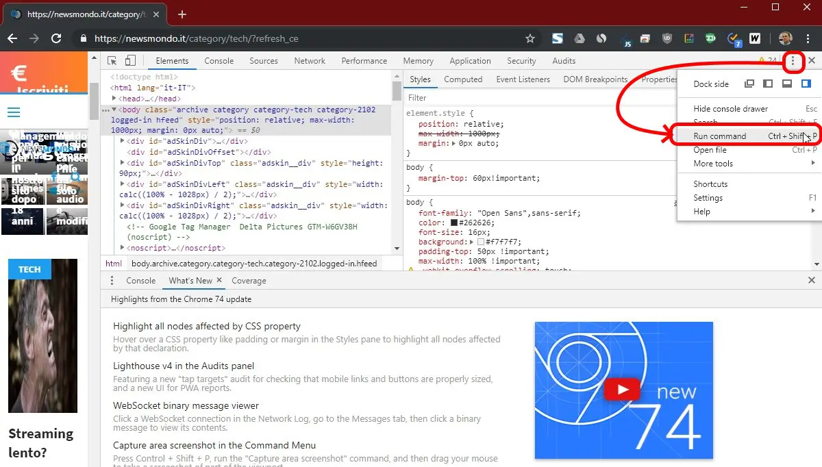 Screenshot pagina web chrome dettagli