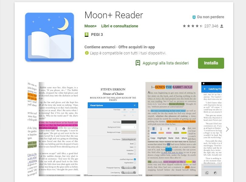 modificare PDF Android Moonplus Reader