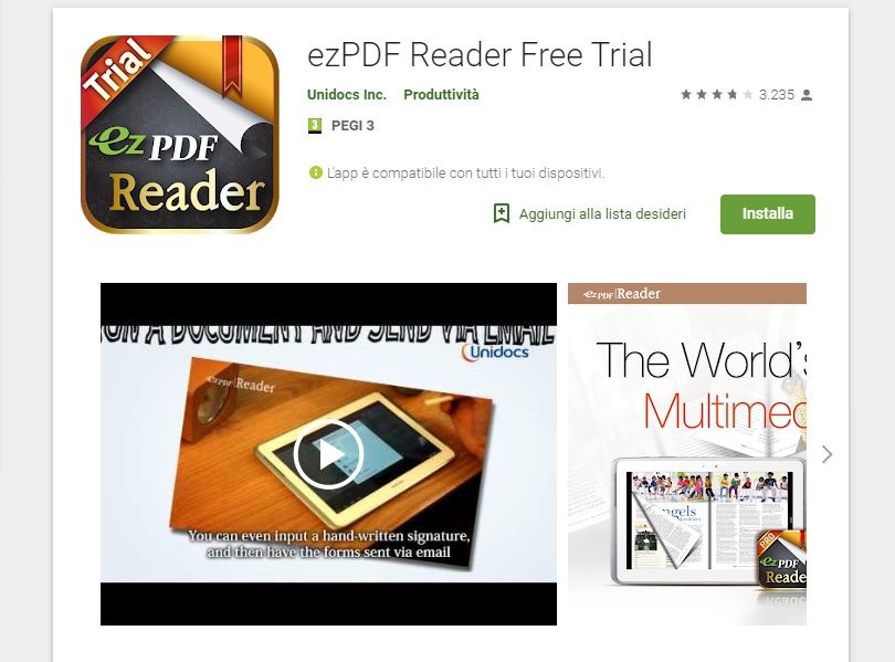 modificare PDF Android ezPDF Reader Free