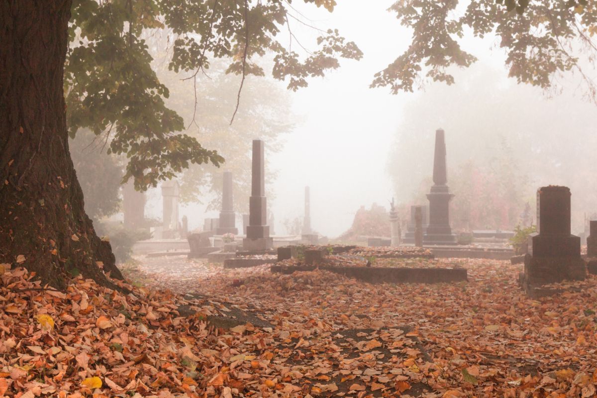 tomba, cimitero in autunno