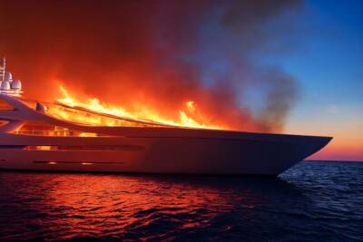 yacht in fiamme