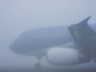 aereo, inverno, nebbia, maltempo