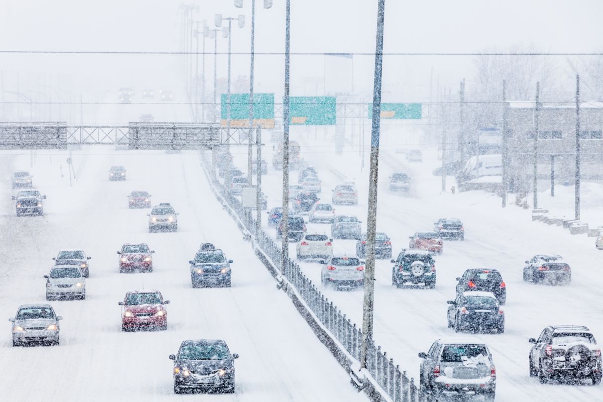 traffico, autostrada, inverno, neve, maltempo