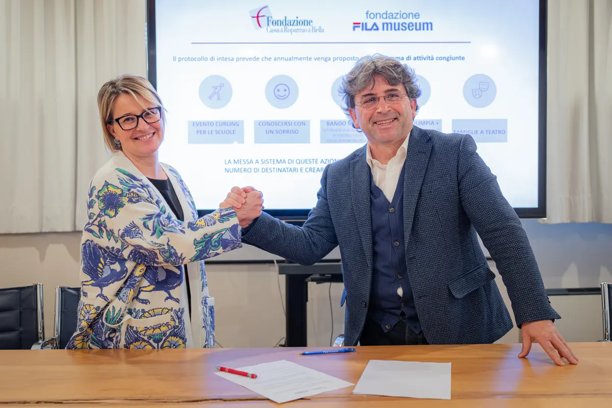 Marta Benedetto, vice presidente della Fondazione FILA Museum e Michele Colombo, Presidente di Fondazione Cassa di Risparmio di Biella