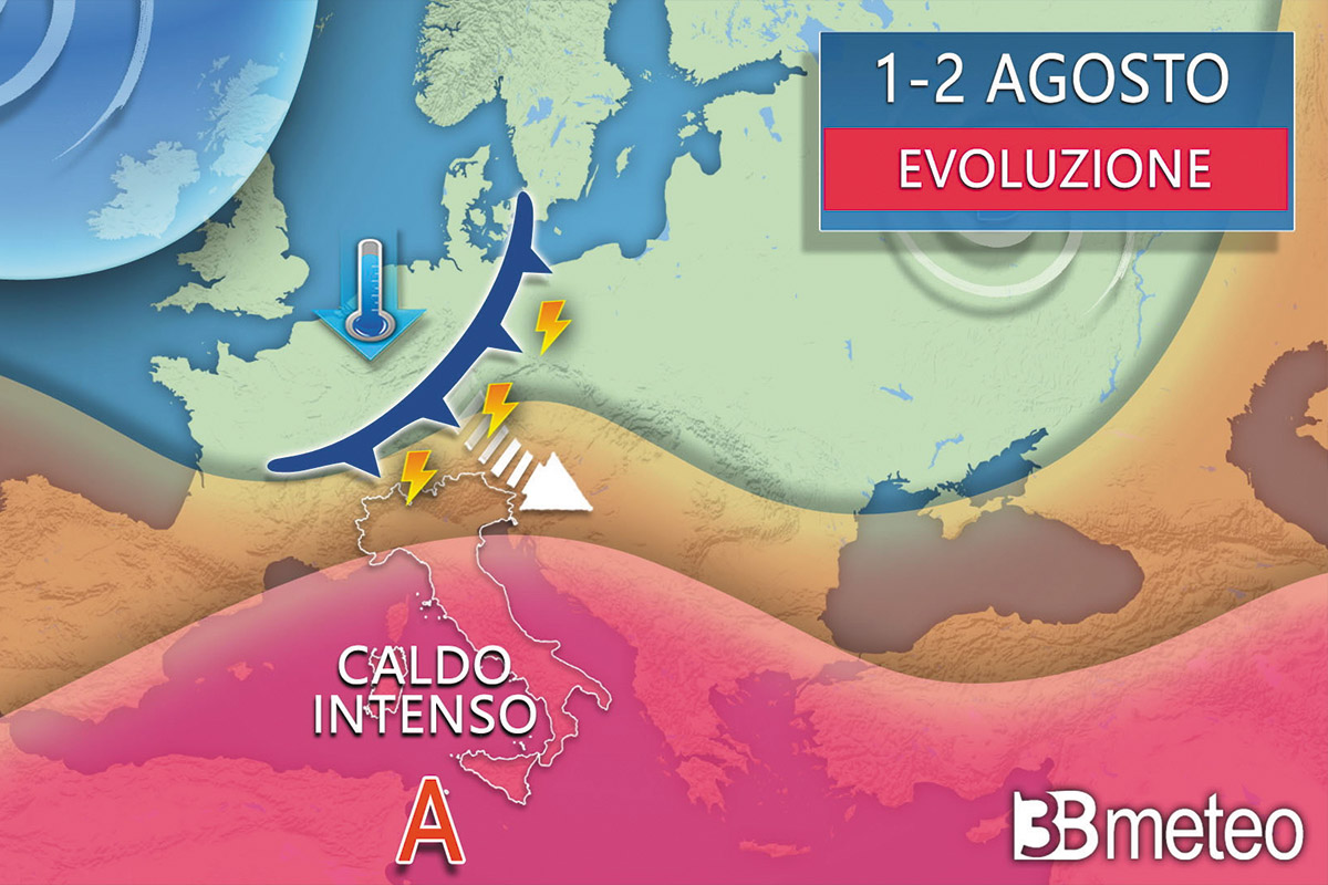 Previsioni 1-4 agosto 2024: caldo intenso al Centro-Sud e temporali al Nord