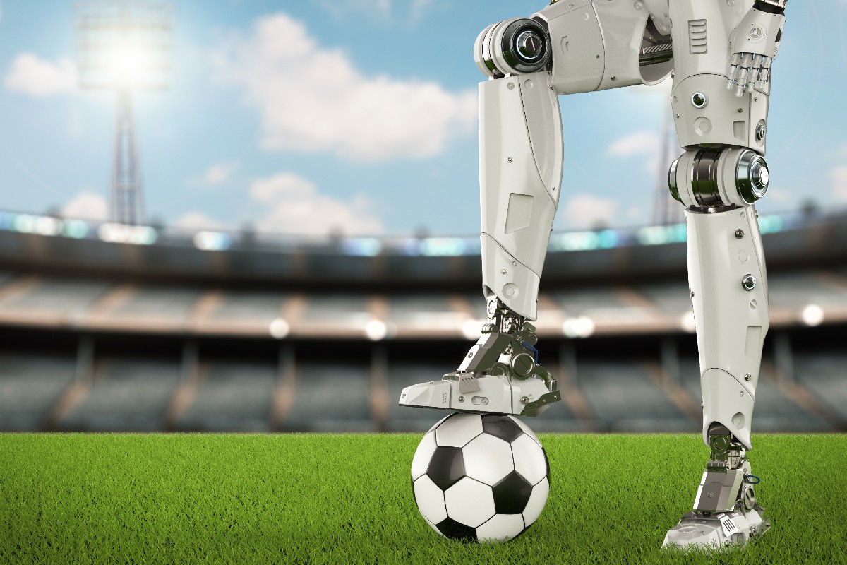Un giocatore di calcio robot 