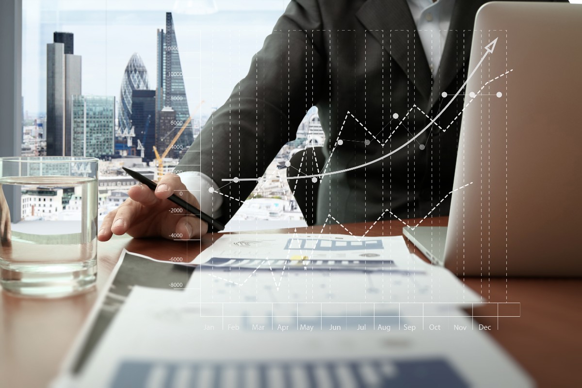 Ufficio con vista sulla città di Londra