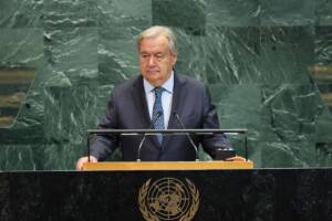 Un primo piano di Antonio Guterres all'UNGA