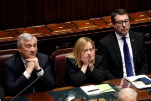 Tajani, Meloni e Salvini insieme in Aula