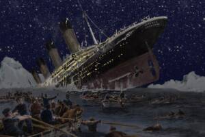 un dipinto del Titanic mentre affonda