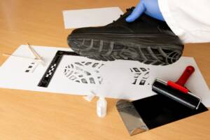 indagini della scientifica sull'impronta di una scarpa