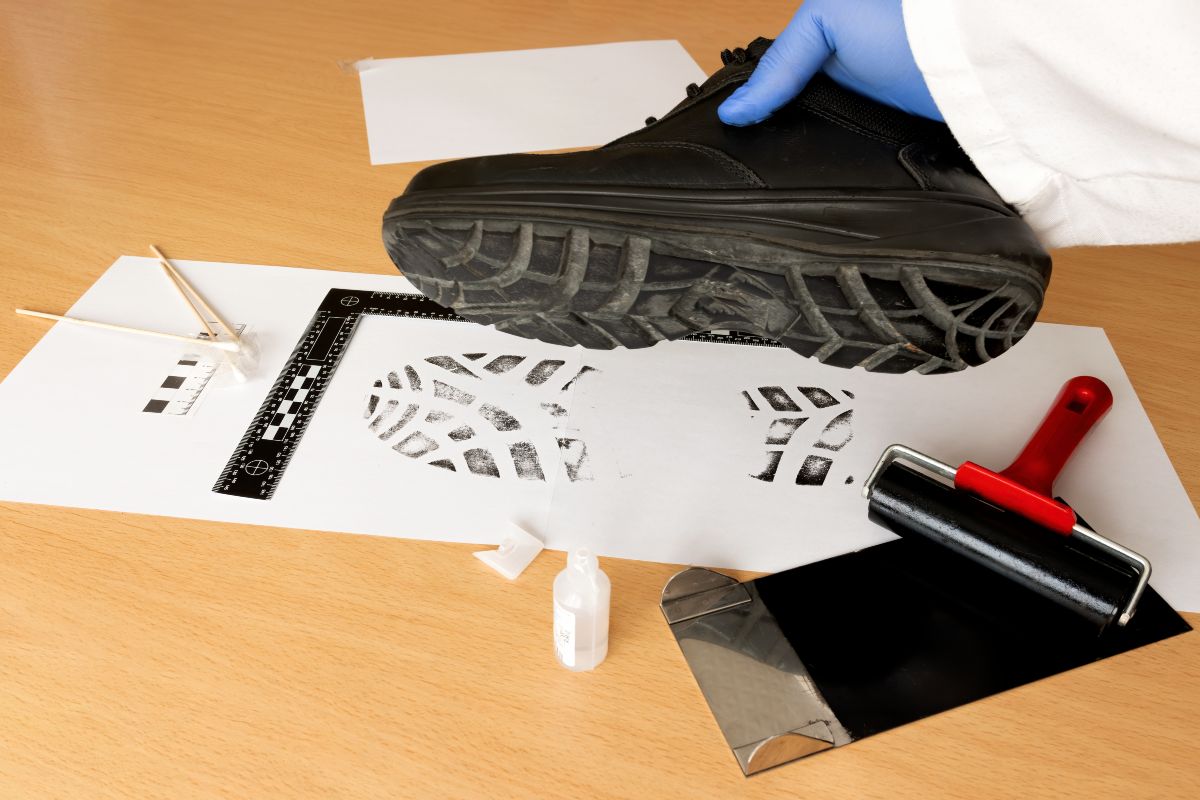 indagini della scientifica sull'impronta di una scarpa