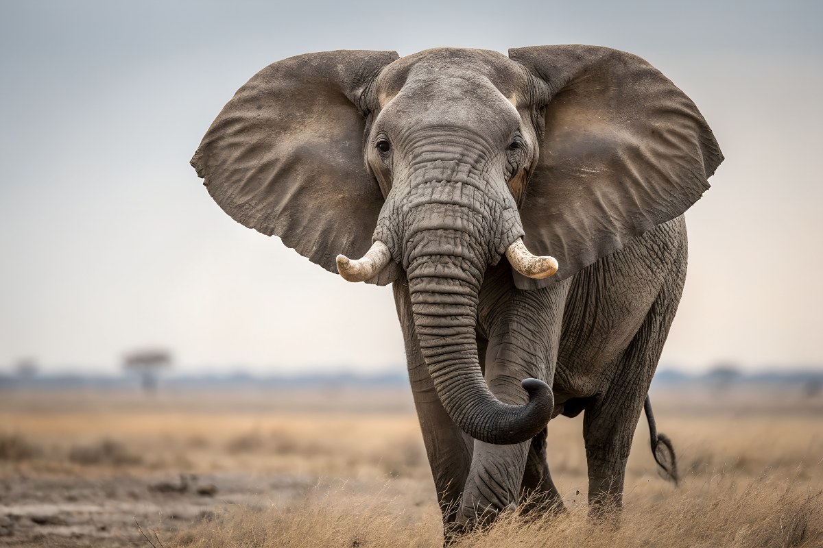 Elefante della savana che cammina.