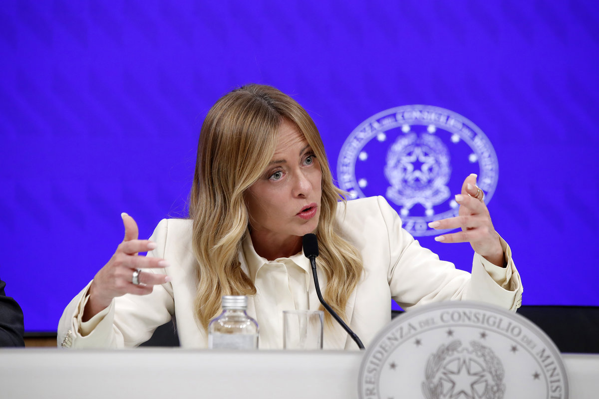 Giorgia Meloni nella conferenza stampa dopo il CdM a Palazzo Chigi a Roma